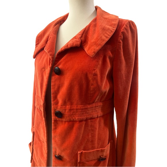 Anthropologie Tulle velour rust orange long coat button down fully lined - Picture 2 of 10